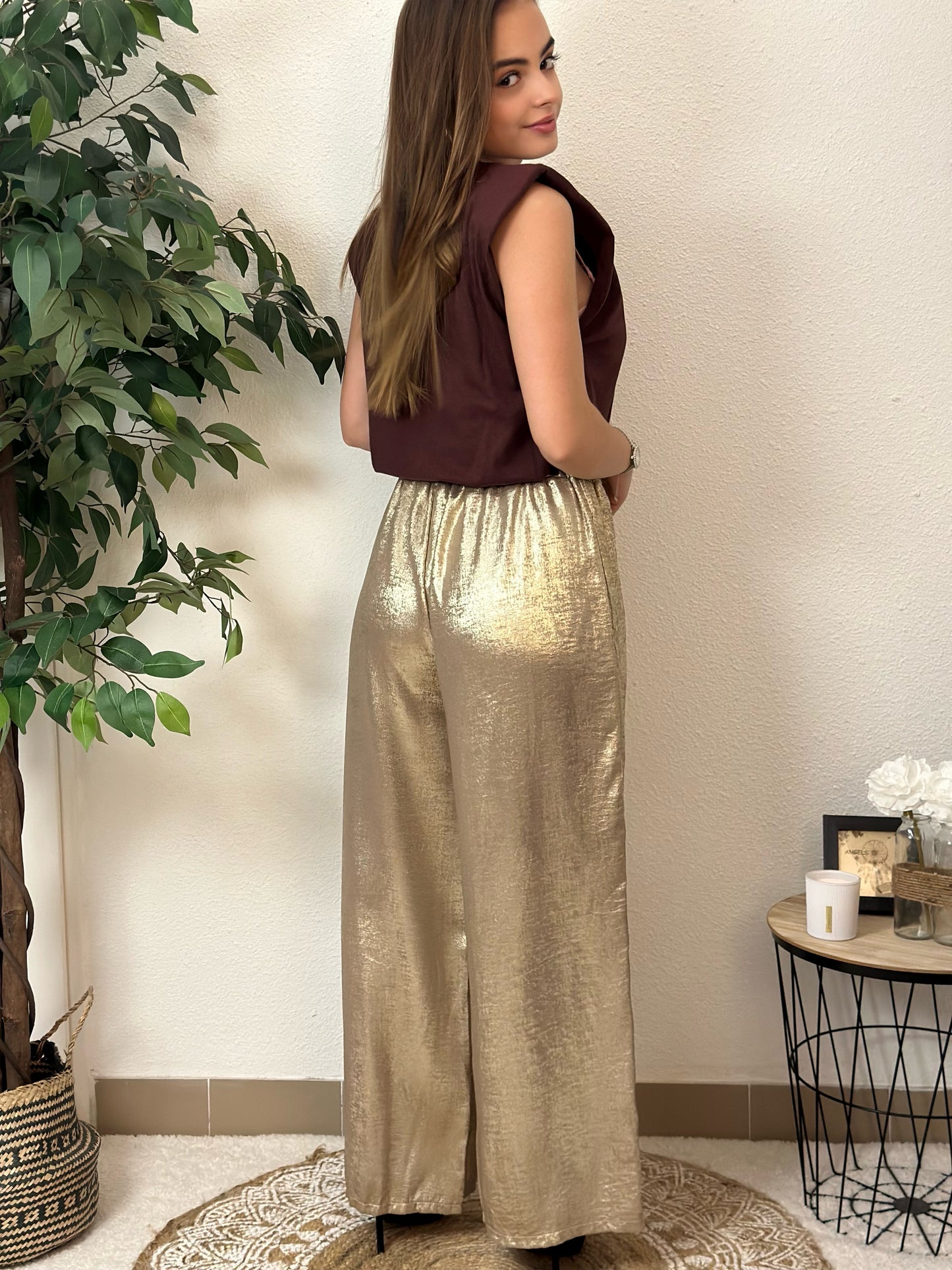 Pantalon Brillant Doré