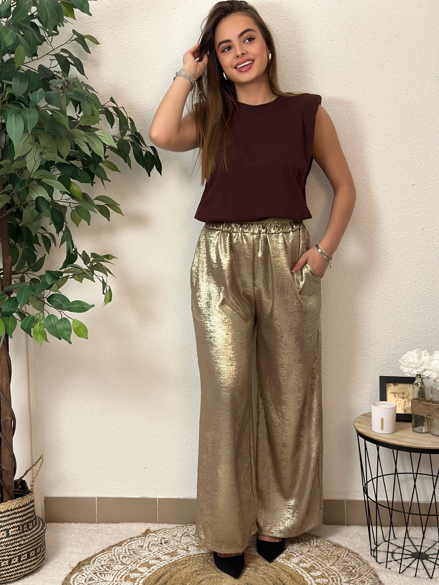 Pantalon Brillant Doré