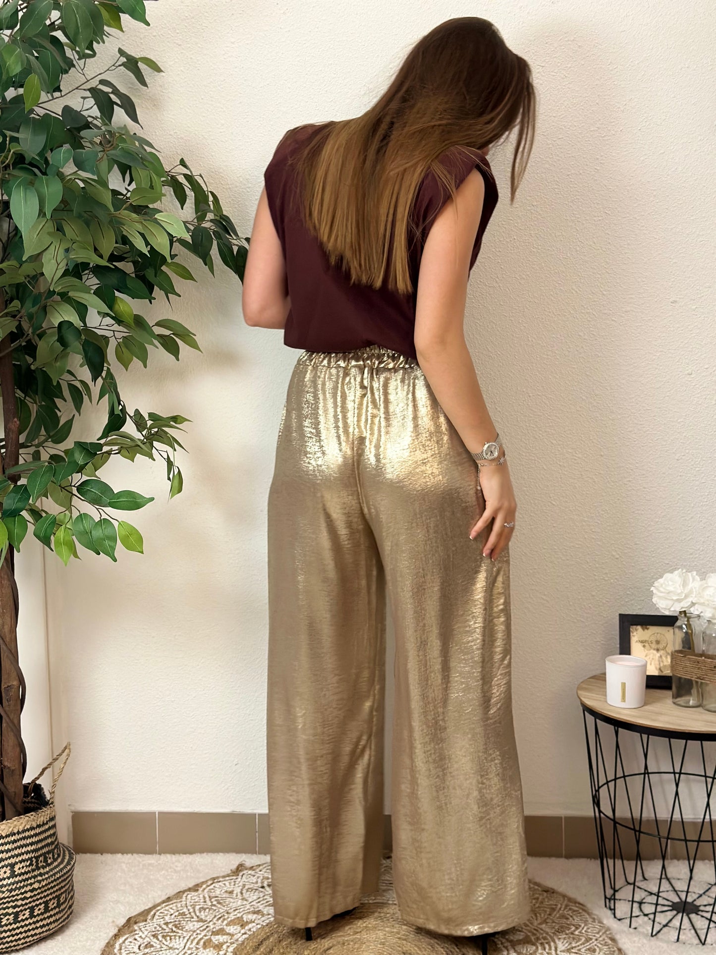 Pantalon Brillant Doré